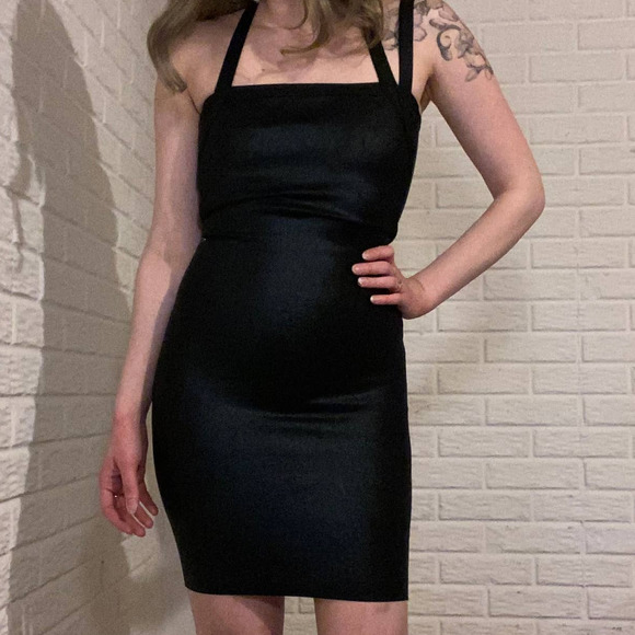 Herve Leger Black Metallic Shiny Bandage Strappy Bodycon Mini Dress, Size XS - Picture 3 of 8